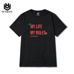 Áo Thun Tay Lỡ Nam Nữ HY Korea Form Rộng Cotton 100 In Hình My Life Mu Rules 585.