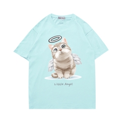 Áo thun nữ cute tay ngắn Vải cotton 75 dày form rộng in hình Mèo Angel 507