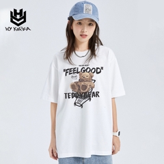 Áo Thun Tay Lỡ HY Korea Form Rộng Nam Nữ Vải Cotton 100 In Hình TeddyBear 345