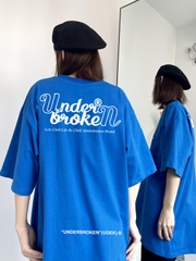 Áo Thun Tay Lỡ UNDERBROKEN Cotton Cổ tròn Màu Xanh