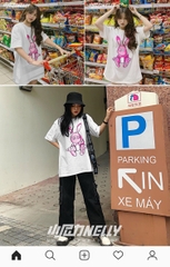 Áo Thun Nữ Phom Rộng Tay Lỡ In Hình Thỏ Hồng