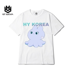 Áo Thun Tay Lỡ Form Rộng Unisex HY Korea Cotton 100 In Hình Bạch tuộc tím 613.