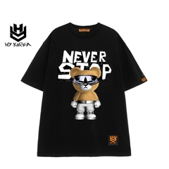 Áo phông nam đẹp HY KOREA tay lỡ unisex in hình Gấu Never Stop 436