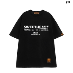 Áo thun basic unisex form rộng nam nữ tay lỡ Sweetheart 817 HY KOREA