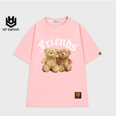 Áo thun đôi tay lỡ HY KOREA nam nữ form rộng in hình Gấu Friends 467