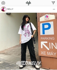 Áo Thun Nữ Phom Rộng Tay Lỡ In Hình Thỏ Hồng