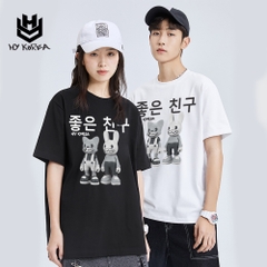 Áo Thun Tay Lỡ Couple Đôi HY Korea Form Rộng Cotton 100 In Hình Mèo Thỏ Hàn Quốc 513.