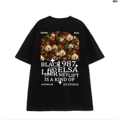 Áo Thun Tay Lỡ Nam nữ Cotton 100 Form Rộng HY KOREA Hoa BlackELSA 1031.