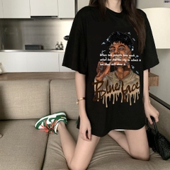 Áo thun form rộng nam nữ tay lỡ Blue face 1091 HY KOREA