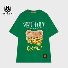 Áo Phông UNISEX HY KOREA form rộng tay lỡ in hình Gấu Watch out Crazy 637