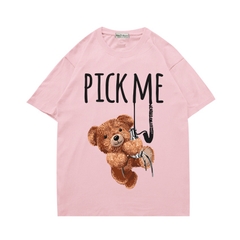 Áo thun tay ngắn nữ form rộng nam nữ áo nhóm lớp giá rẻ in hình Gấu Pick Me 511