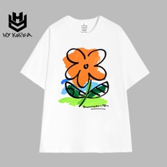 Áo Thun Nam Nữ HY KOREA Tay Lỡ Cotton 100 Unisex Bông hoa Cam 979