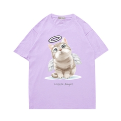 Áo thun nữ cute tay ngắn Vải cotton 75 dày form rộng in hình Mèo Angel 507