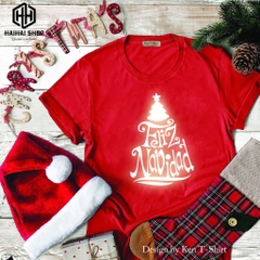 Áo Thun Noel Màu Đỏ Hình In Cây Thông FelizNavidad Phản Quang Chính Hãng Ken T-shirt