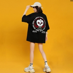 Áo Thun Unisex Tay Lỡ Cotton 100 Form Rộng Đầu lâu 1115 HY KOREA