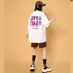 Áo thun unisex form rộng nam nữ tay lỡ HYSD hoa 1099