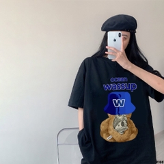 Áo thun tay lỡ nam nữ unisex form rộng Gấu Wassup 1106