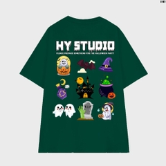 Áo thun HY STUDIO tay lỡ form rộng nam nữ cotton 75 halloween 1141