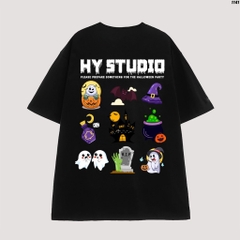 Áo thun HY STUDIO tay lỡ form rộng nam nữ cotton 75 halloween 1141