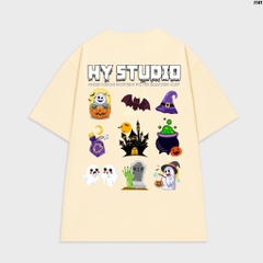 Áo thun HY STUDIO tay lỡ form rộng nam nữ cotton 75 halloween 1141