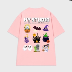 Áo thun HY STUDIO tay lỡ form rộng nam nữ cotton 75 halloween 1141