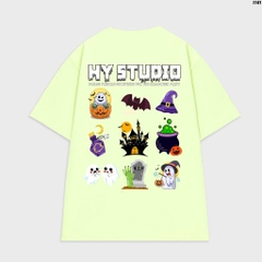 Áo thun HY STUDIO tay lỡ form rộng nam nữ cotton 75 halloween 1141