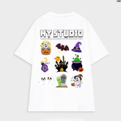 Áo thun HY STUDIO tay lỡ form rộng nam nữ cotton 75 halloween 1141