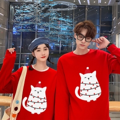 Áo Sweater nỉ cổ tròn phù hợp nam nữ Mèo Noel 954 HY KOREA