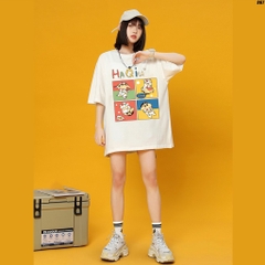 Áo phông nam nữ tay lỡ form rộng cute Bé bút chì HaQiu 967