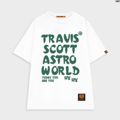 Áo thun tay lỡ form rộng nam nữ chữ Travis Scott 1162 HY KOREA