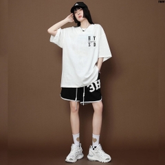 Áo thun HY KOREA tay lỡ nam nữ form rộng thêu chữ HYSD 09