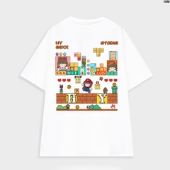 Áo Thun Nữ Tay Lỡ Cotton 100 Unisex Mario Game 1153 HY KOREA