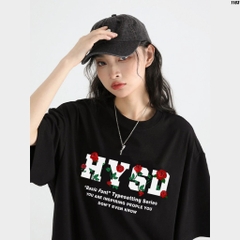 Áo thun nam nữ tay lỡ form rộng unisex Hoa hồng quấn HYSD 1163
