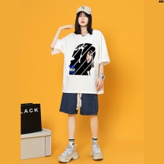 Áo phông unisex tay lỡ form rộng Cô gái áo đen 965
