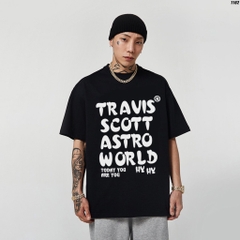 Áo thun tay lỡ form rộng nam nữ chữ Travis Scott 1162 HY KOREA