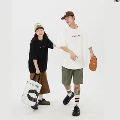 Áo thun HY KOREA tay ngắn nam nữ Vải cotton 75% form rộng thêu chữ Daydream 07