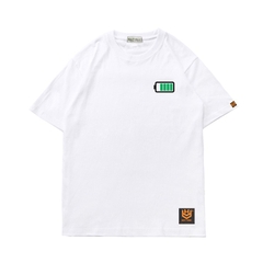 Áo thun tay ngắn unisex vải cotton 75% form rộng thêu Pin xanh đỏ 15,16 HY