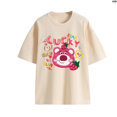 Áo Phông Unisex Tay Lỡ Đầu gấu Lucky 1179 Cotton 100 Quảng Châu Màu Pastel