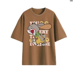 Áo Thun Unisex Tay Lỡ Thỏ mặc yếm 1178 Cotton 100 Quảng Châu Màu Pastel