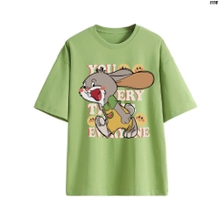 Áo Thun Unisex Tay Lỡ Thỏ mặc yếm 1178 Cotton 100 Quảng Châu Màu Pastel
