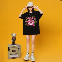 Áo Phông Unisex Tay Lỡ Đầu gấu Lucky 1179 Cotton 100 Quảng Châu Màu Pastel