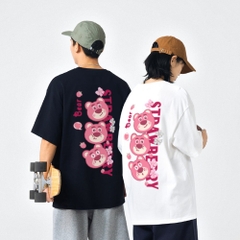 Áo Thun Nam Nữ Couple Gấu dọc 1085 HY KOREA Tay Lỡ Cotton 100