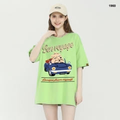 Áo thun HY KOREA Cún lái xe BonVoyage 1960 tay lỡ cotton 75 form rộng unisex