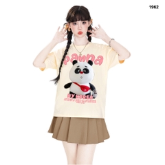 Áo thun HY KOREA Gấu Panda túi đỏ 1962 tay lỡ cotton 75 form rộng unisex