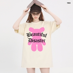 Áo thun Gấu Hồng Beautiful 1953 HY KOREA tay lỡ cotton 75 form rộng unisex