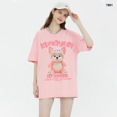 Áo thun HY KOREA Kumayuri 1961 tay lỡ cotton 75 form rộng unisex dễ thương