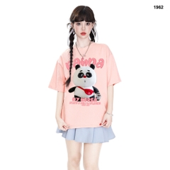 Áo thun HY KOREA Gấu Panda túi đỏ 1962 tay lỡ cotton 75 form rộng unisex