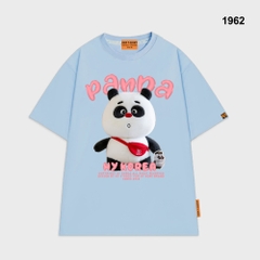 Áo thun HY KOREA Gấu Panda túi đỏ 1962 tay lỡ cotton 75 form rộng unisex