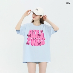 Áo thun HY KOREA Girl Power 1954 tay lỡ cotton 75 form rộng unisex