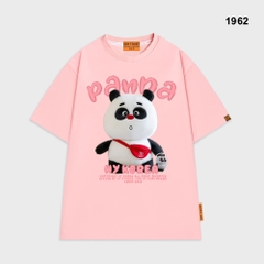 Áo thun HY KOREA Gấu Panda túi đỏ 1962 tay lỡ cotton 75 form rộng unisex